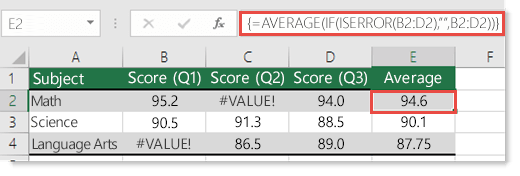 在 AVERAGE 中陣列函數以解決 #VALUE! 錯誤