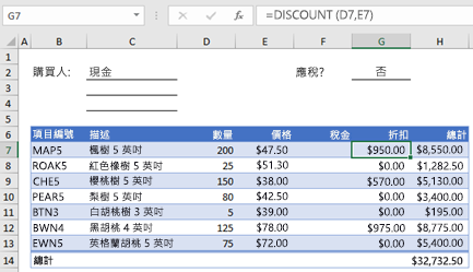 具有自訂函式的範例訂單表單