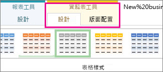 [表格工具] 的 [設計] 索引標籤上的 [表格樣式] 群組