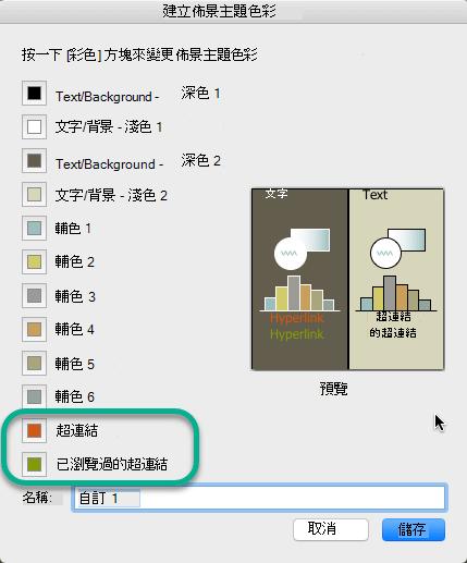 選擇超連結和追蹤超連結的色彩