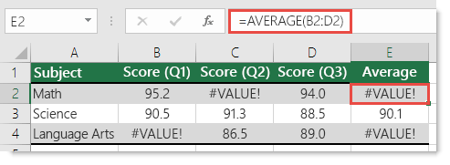 AVERAGE 中的 #VALUE! 錯誤