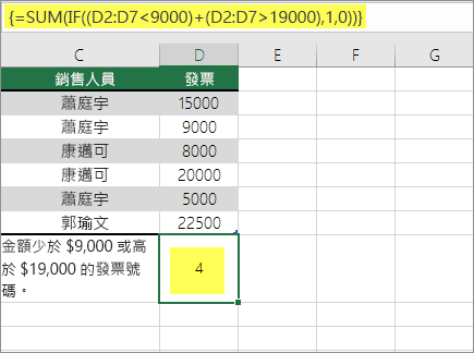 範例 2：公式中的巢狀 SUM 和 IF