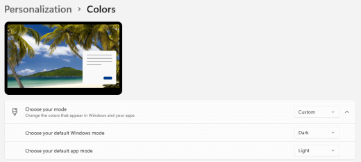 Windows 11自訂色彩模式。